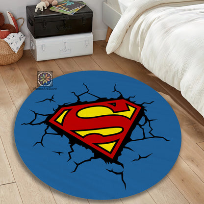 Superman Logo Rug, Vintage Superhero Carpet, Nursey Play Mat, Marvel Room Decor, Avengers Gift
