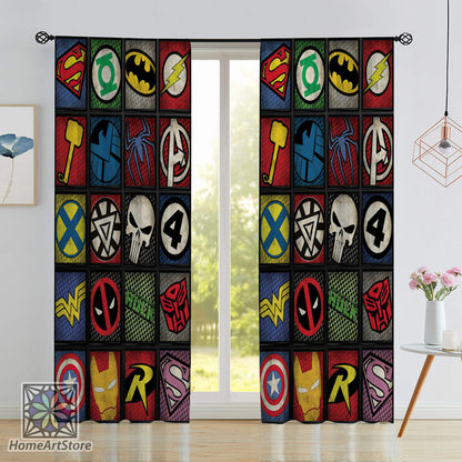 Super Hero Logo Curtain, Vintage Marvel Character Curtain, Avengers Curtain, Children Room Curtain, Marvel Gift