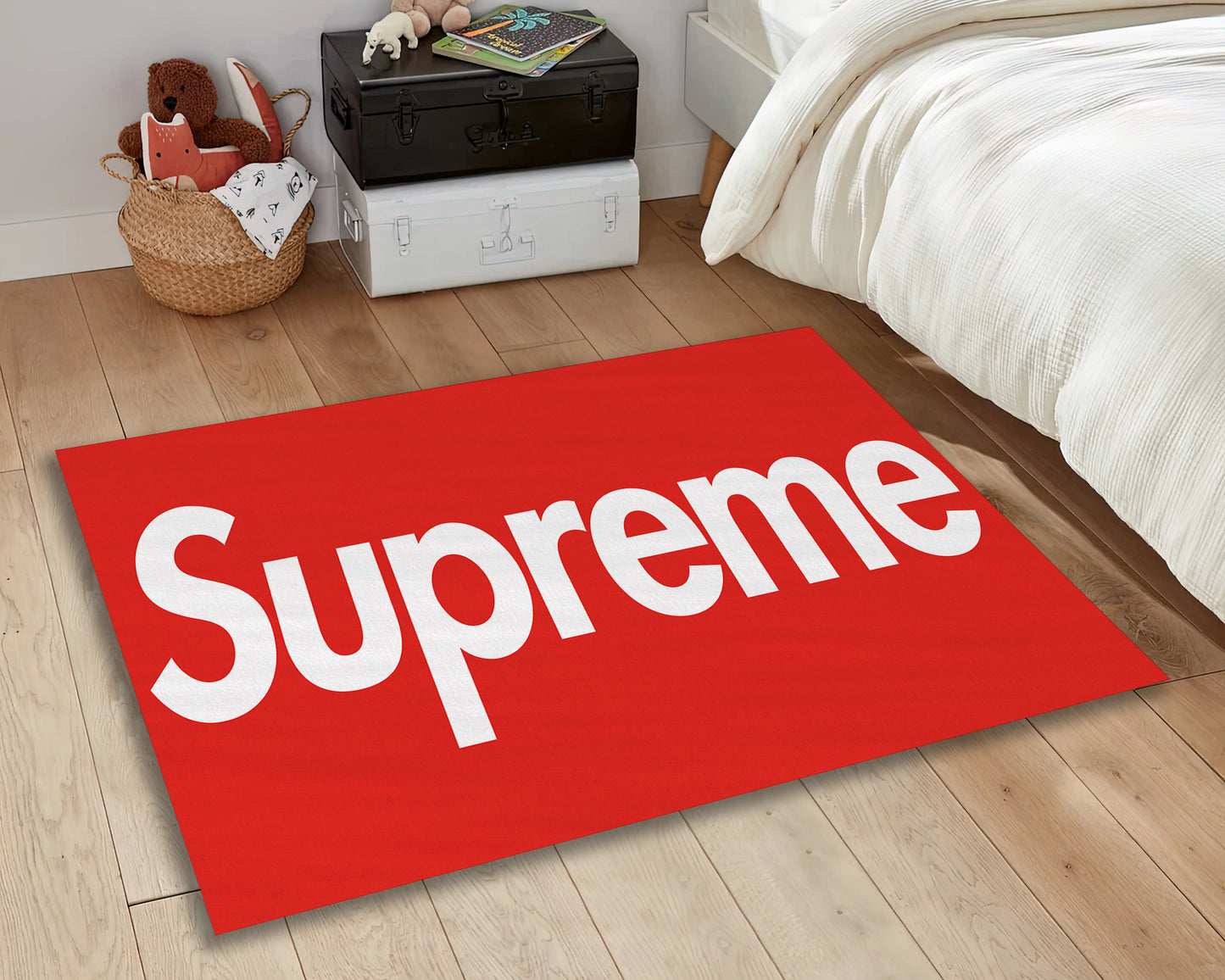 Supreme Rug, Hypebeast Decor, Red and White Supreme Text Carpet, Sneaker Mat, Street Fashion Decor