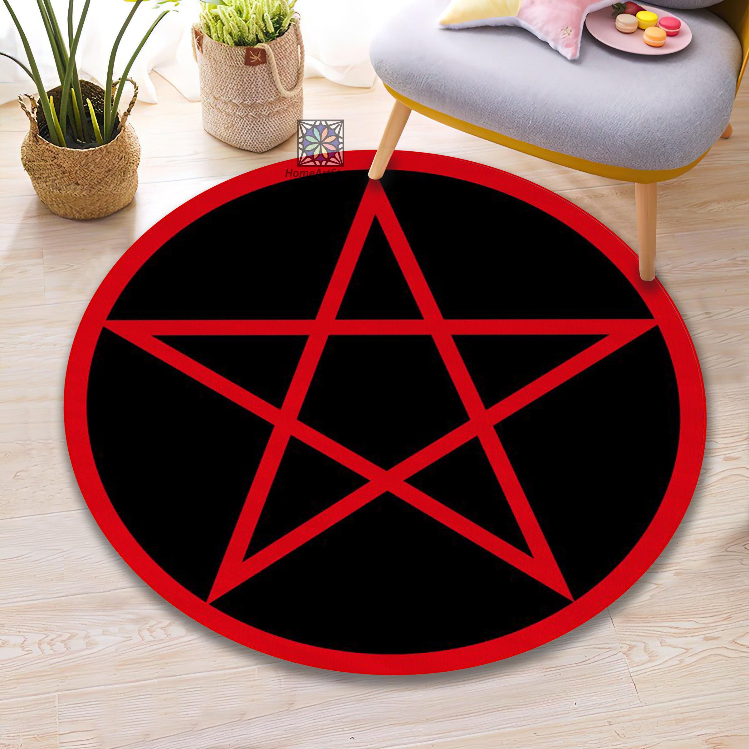 Pentacle Symbol Rug, Black and Red Talisman Carpet, Wicca Mat, Satanic ...