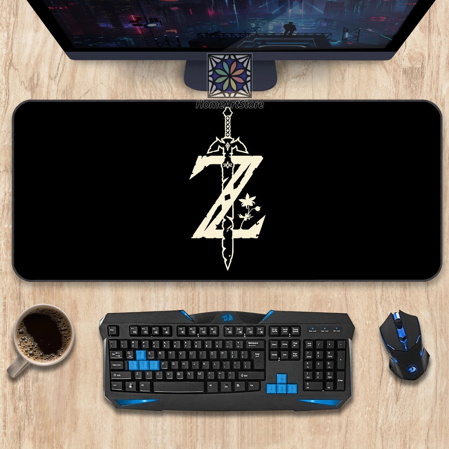Zelda Logo Desk Mat, The Legend of Zelda Mouse Mat, Black Gaming Mousepad, Zelda Fan Gift