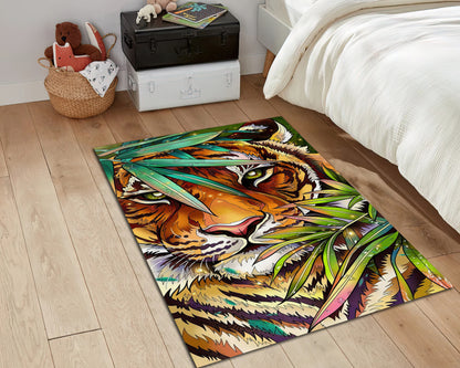 Tiger Themed Rug, Tropical Carpet, Luxury Decor, Living Room Rug, Animal Mat