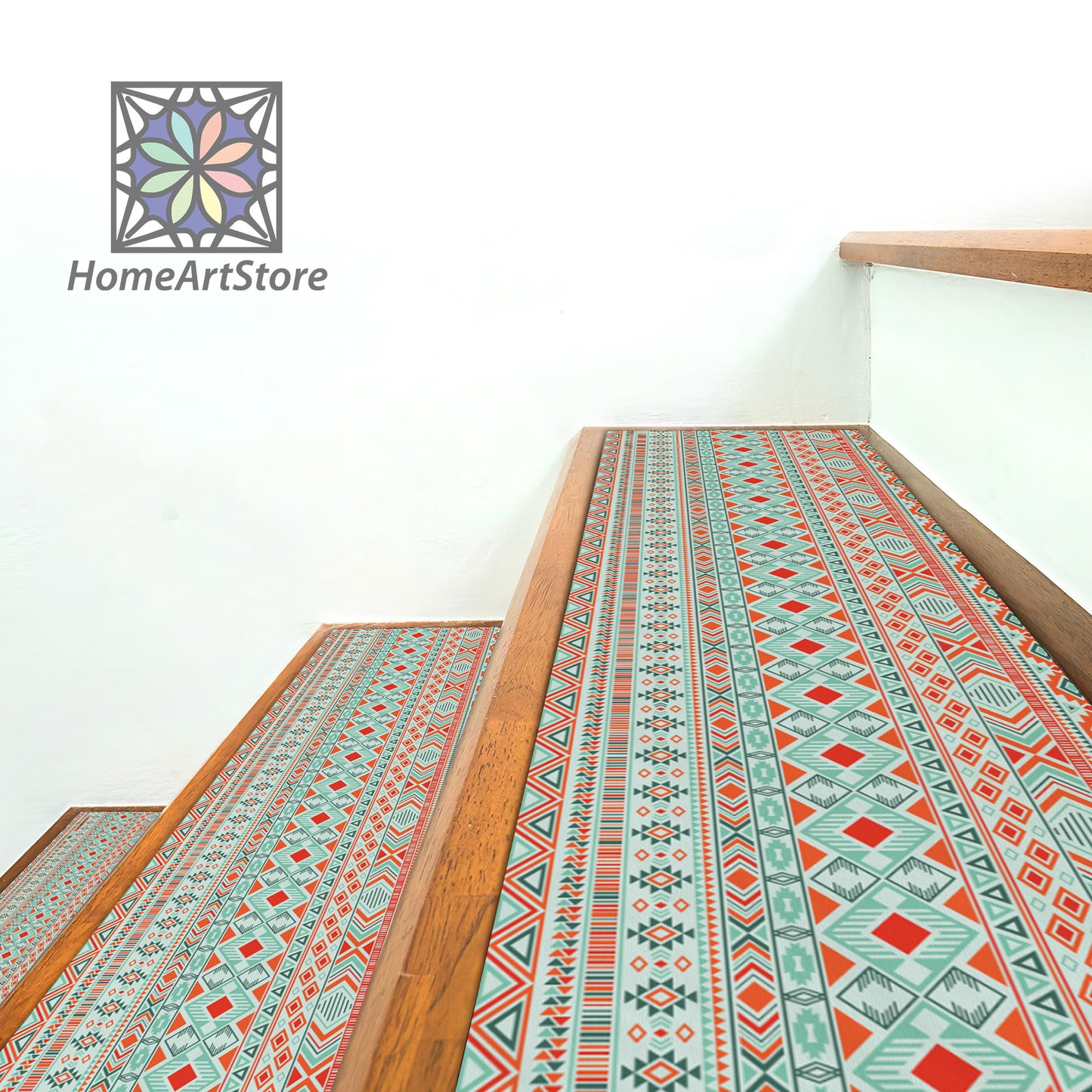 Geometric Stair Step Rugs, Tribal Motif Pattern Stair Rugs, Modern Stair Tread Mats, Stylish Step Carpet