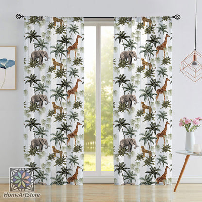 Animal and Palm Themed Curtain, Zoo Animal Curtain, Tropical Decor, Nursey Curtain, Baby Shower Decor, Giraffe, Cheetah, Elephant, Baby Gift