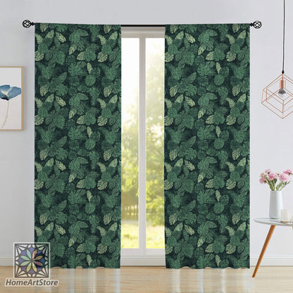 Green Tropical Palm Leaves Curtain, Living Room Curtain, Hawaii Curtain, Luxury Living Room Curtain