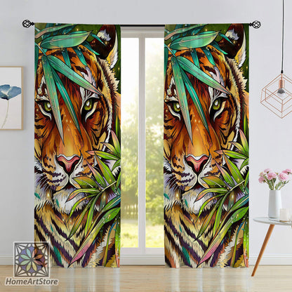 Tiger Themed Curtain, Tropical Decor, Hawaii Curtain, Living Room Curtain, Animal Curtain