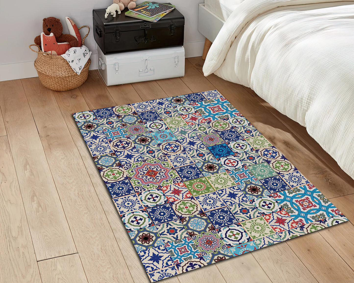 Mosaic Tile Pattern Rug, Turkish Motif Carpet, Kitchen Mat, Modern Decor, Bohemian Rug