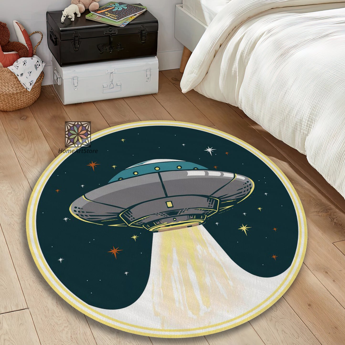 UFO Themed Rug, Space Room Carpet, Spacecraft Mat, Kids Room Rug, Nursery Play Mat