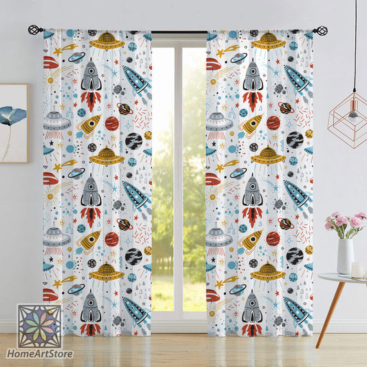 UFO Pattern Curtain, Cute Nursery Curtain, Baby Shower Decor, Space Themed Curtain, Children Room Curtain