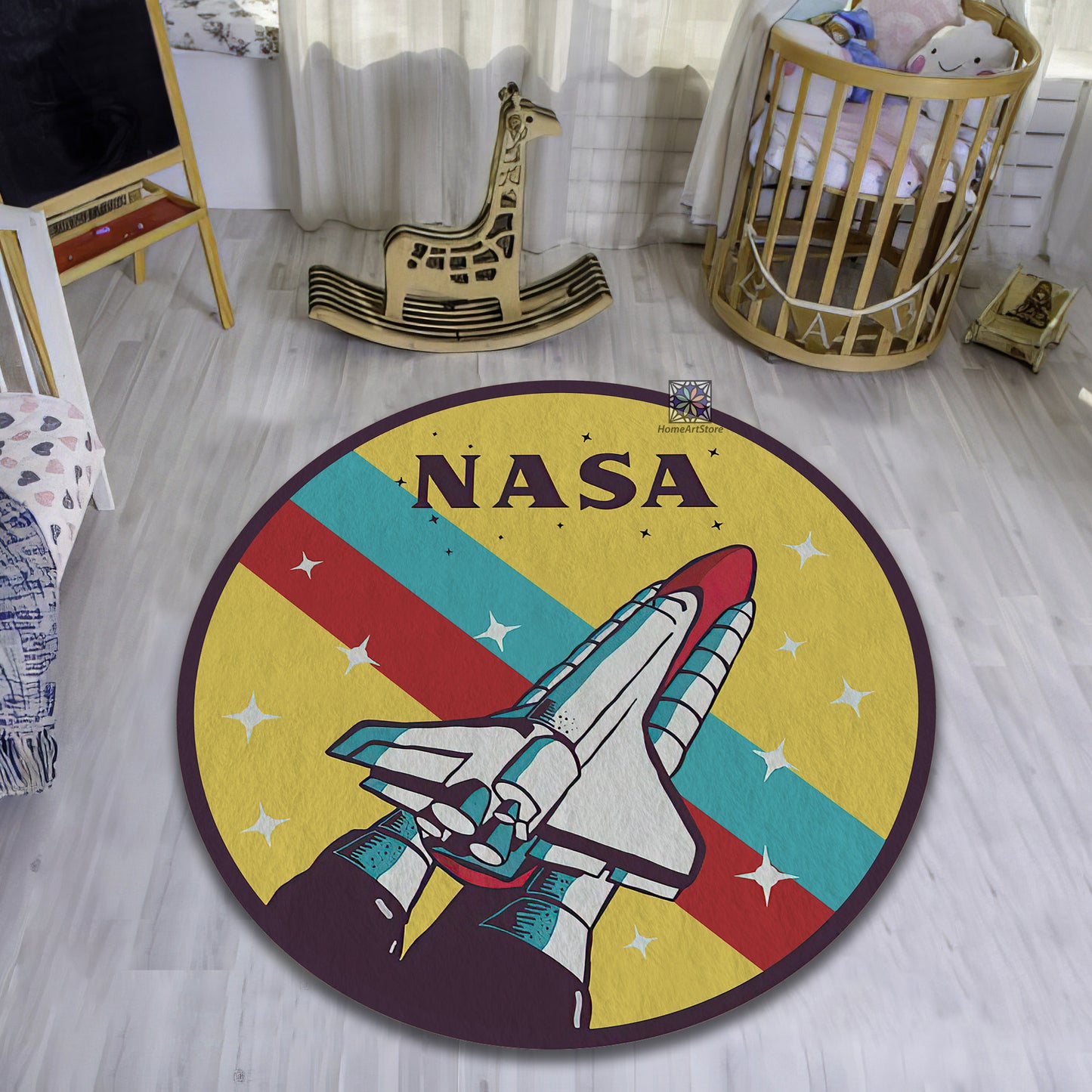 Nasa Logo Rug, UFO Themed Carpet, Children Room Mat, Space Craft Patterned Rug, Galaxy Decor