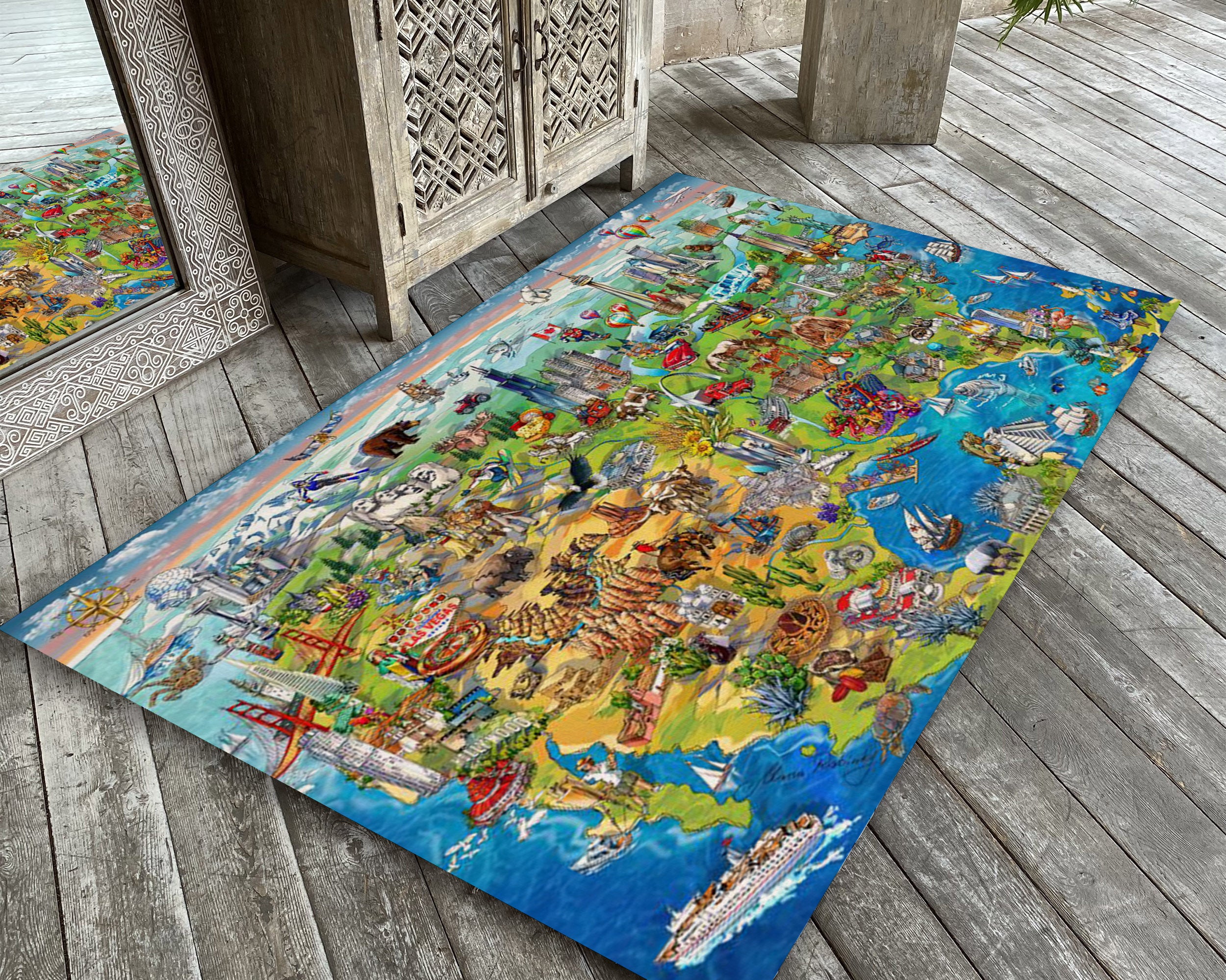 State Map Rug USA Map Printed Rug, United State of America Map Carpet, Children Room ...