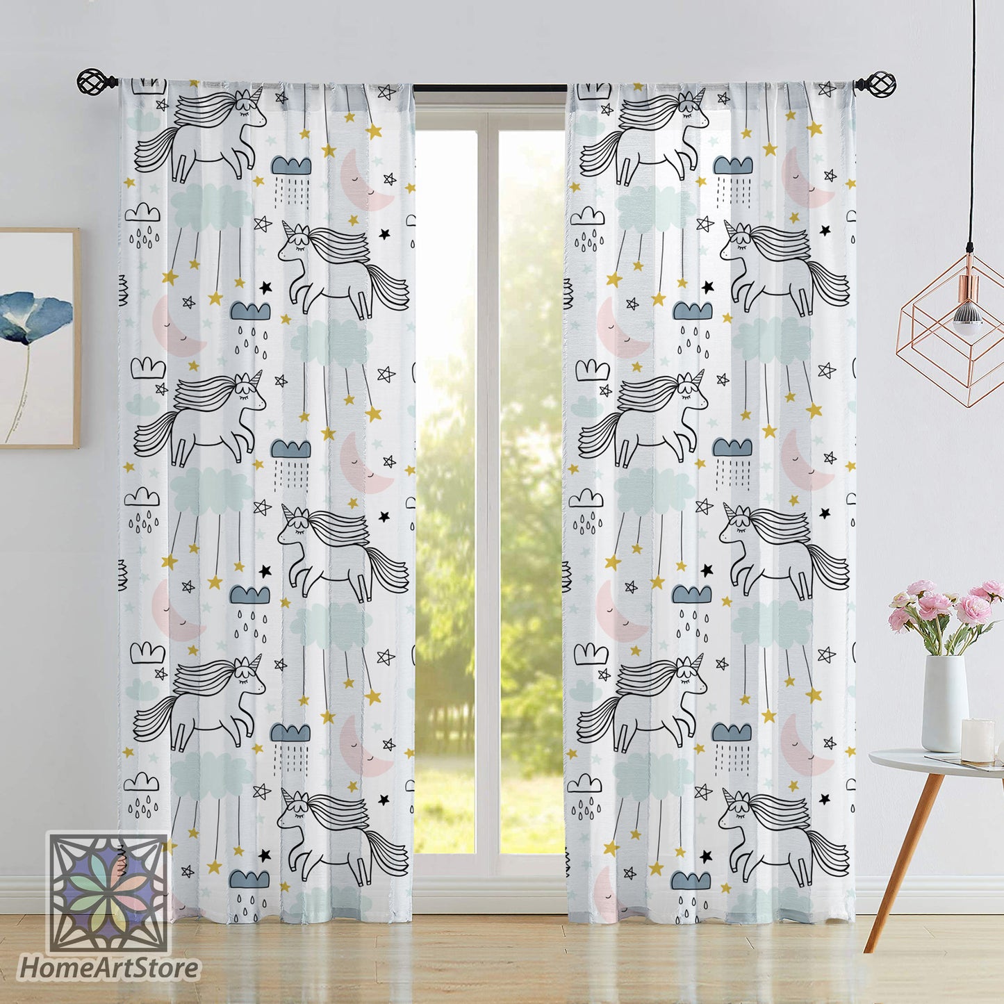 Unicorn Pattern Curtain, Cute Nursery Curtain, Kids Room Curtain, Baby Girl Room Curtain