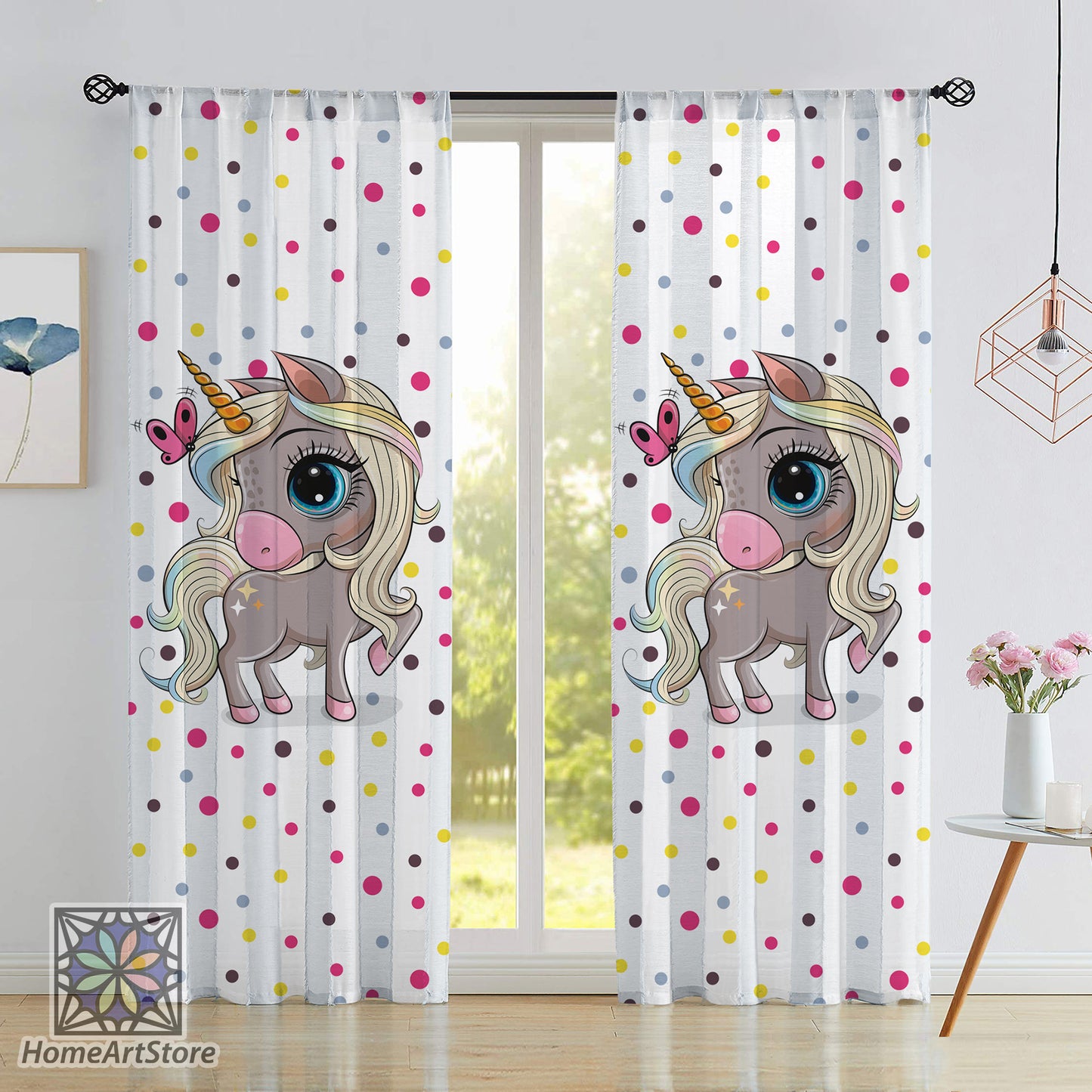 Rainbow Unicorn Themed Curtain, Girl Room Curtain, Colorful Baby Room Curtain, Nursery Decor, Baby Girl Gift