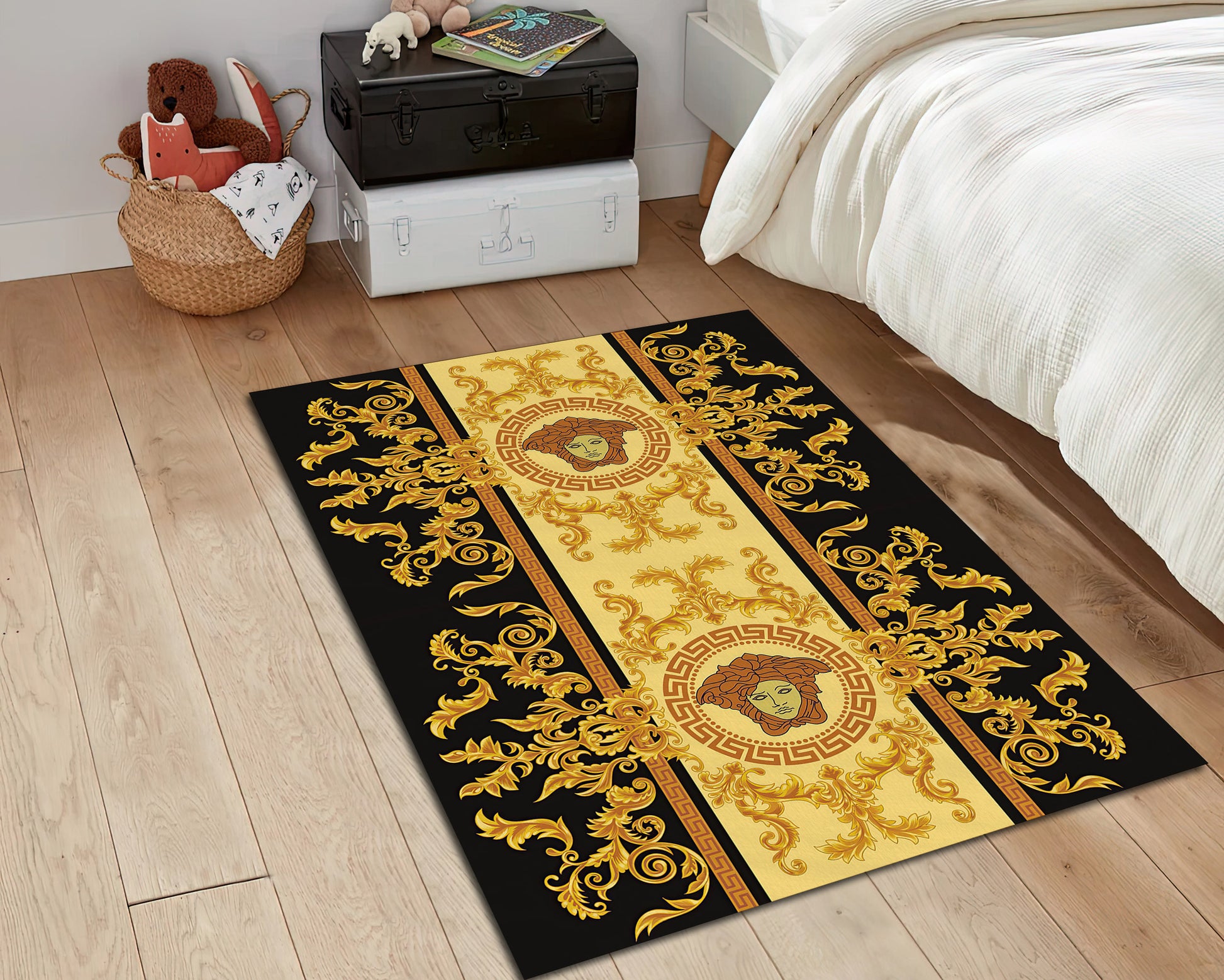 Versace Logo Rug, Luxury Versace Carpet, Gold Color Italian