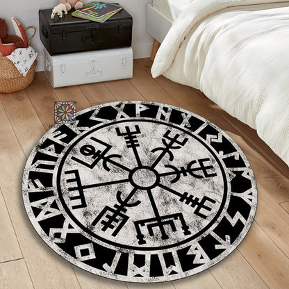 Viking Compass Rug, Helm of Awe Symbol Carpet, Vintage Yacht Compass Mat, Living Room Decor