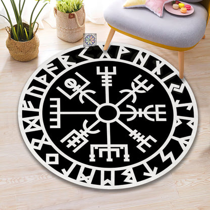 Protection Symbol Rug, Black and White Compass Mat, Viking Compass Carpet, Entryway Decor