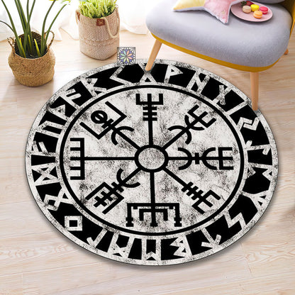 Viking Compass Rug, Helm of Awe Symbol Carpet, Vintage Yacht Compass Mat, Living Room Decor