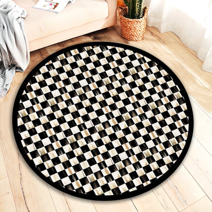 Checkered Pattern Rug, Vintage Kitchen Carpet, Geometric Illusion Decor, Nostalgic Motif Area Round Mat