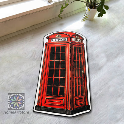 Red Telephone Box Rug - Iconic London Telephone Box Carpet for Authentic British Symbol Decor