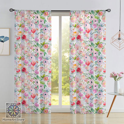 Colorful Watercolor Flower Curtain, Floral Pattern Kitchen Curtain, Bedroom Curtain, Boho Home Decor