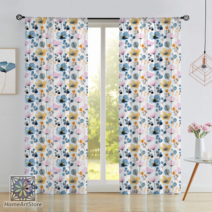 Watercolor Flowers Pattern Curtain, Colorful Floral Curtain, Decorative Kitchen Curtain, Housewarming Gift