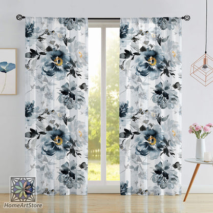 Dark Flowers Themed Curtain, Watercolor Floral Curtain, Luxury Living Room Curtain, Kitchen Curtain