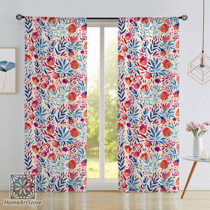 Watercolor Ornate Flowers Curtain, Bohemian Decor, Floral Pattern Curtain, Living Room Curtain, Scandinavian Curtain
