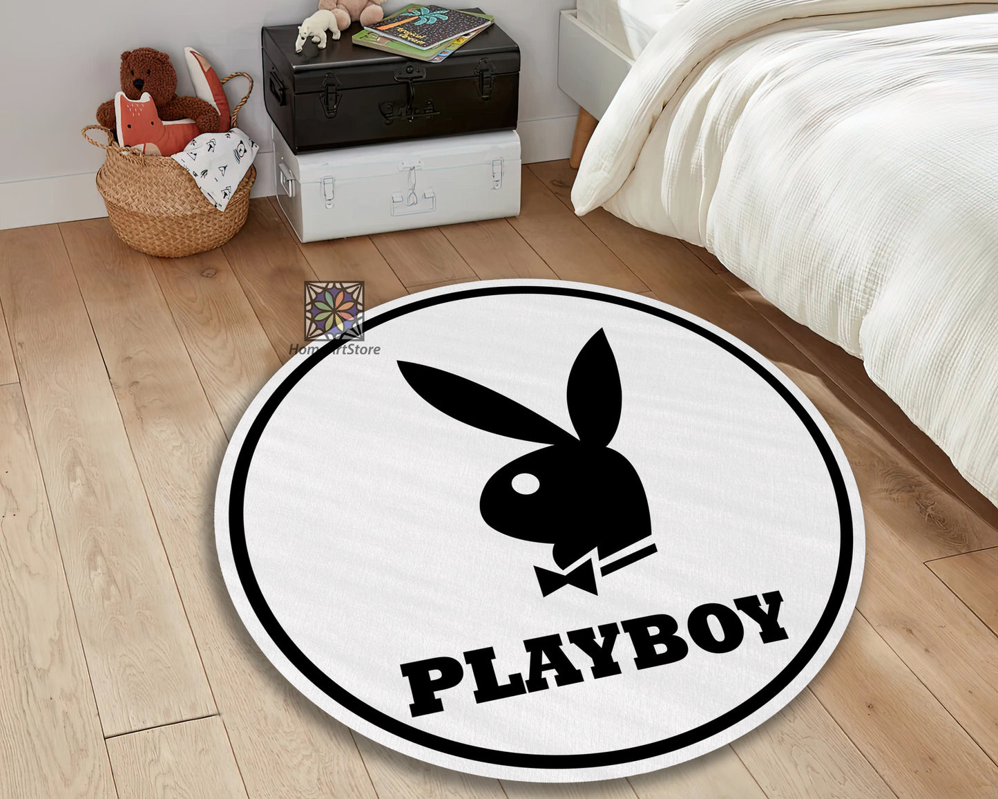 White Playboy Rug, Teenage Room Carpet, Playboy Symbol Mat, Party Decor, Fantastic Rug