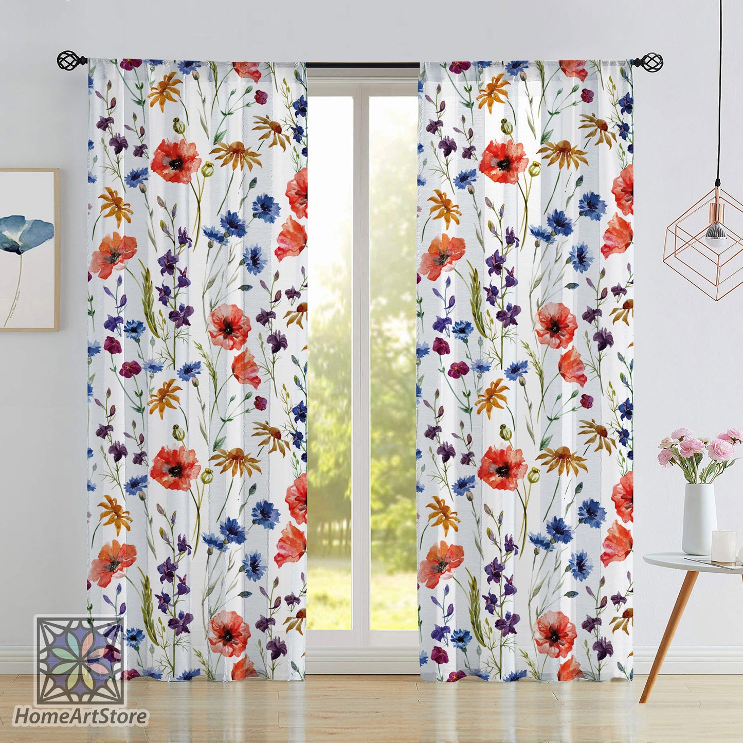 Wildflowers Plants Themed Curtain, Living Room Curtain, Bedroom Curtain, Floral Home Decor, Botanic Curtain
