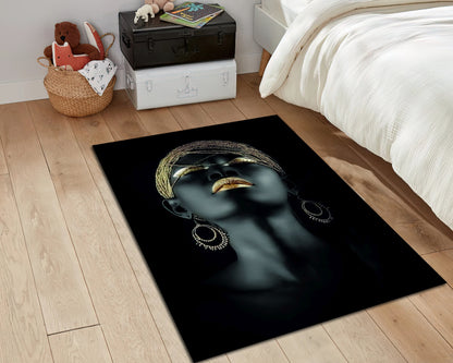 Afro Woman Rug, Luxury Living Room Carpet, African Art Decor, Afro Beauty Girl Rug