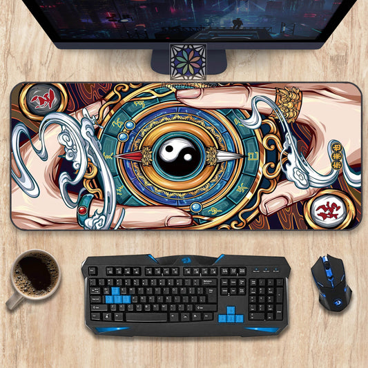 Yin Yang Symbol Desk Mat, Compass-Themed Mouse Mat, Yoga Mat, Office Mouse Pad, Office Gift