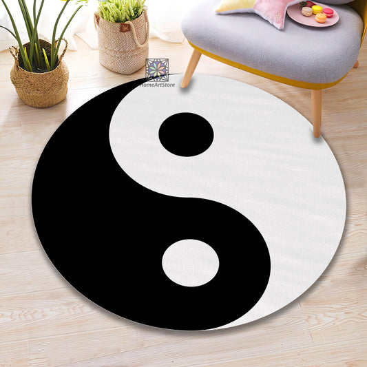 Yin Yang Symbol Rug, Black and White Sport Decor, Meditation Round Carpet, Yoga Mat, Home Decor