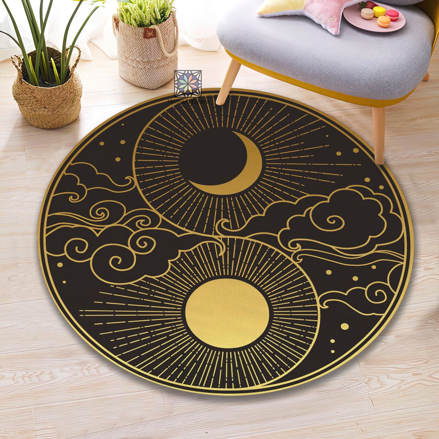 Yin Yang Rug, Yoga Mat, Sun and Moon Themed Carpet, Meditation Decor