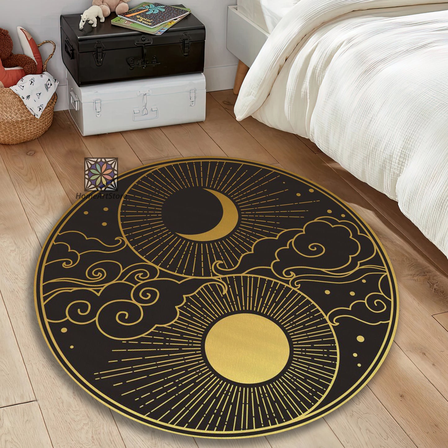 Yin Yang Rug, Yoga Mat, Sun and Moon Themed Carpet, Meditation Decor