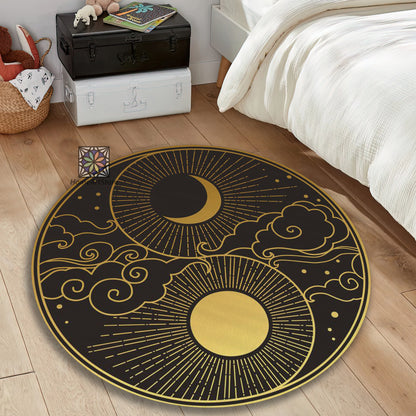 Yin Yang Rug, Yoga Mat, Sun and Moon Themed Carpet, Meditation Decor