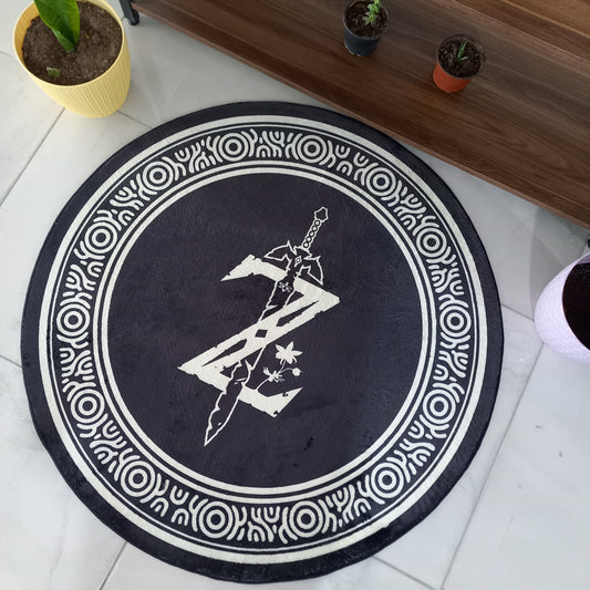 Zelda Sword Symbol Rug, Game Room Area Carpet, Black Gaming Chair Mat, The Legend of Zelda Rug