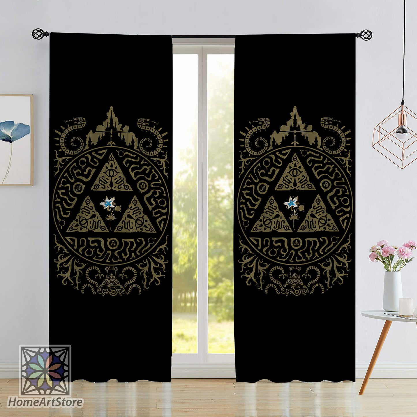 Zelda Symbol Curtain, Black Game Curtain, Gaming Curtain, The Legend of Zelda Curtain, Game Room Curtain, Zelda Gift