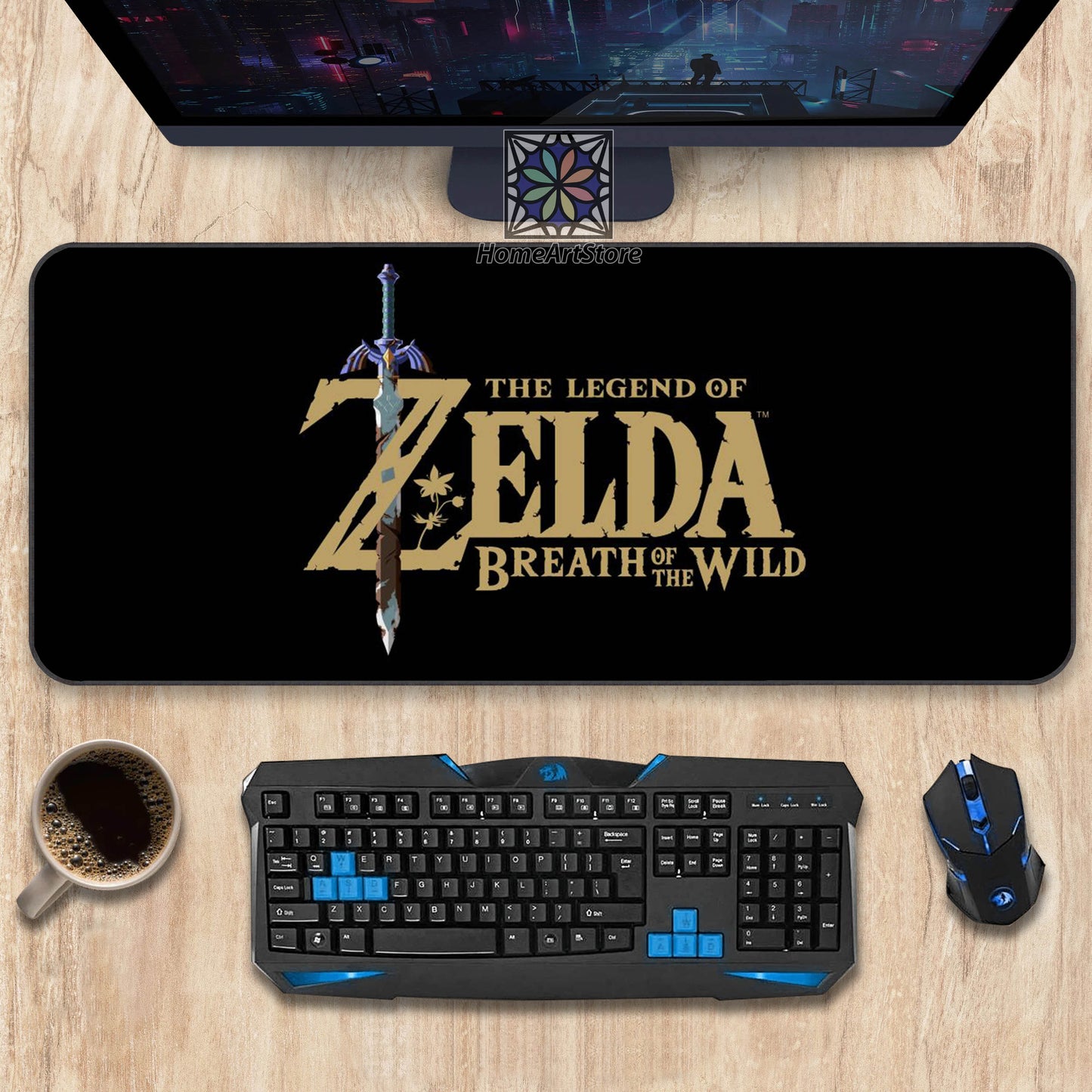 Zelda Symbol Mouse Mat, Gaming Desk Mat, Zelda Black Color Mousepad, Large Gamer Mouse Pad, Zelda Gift