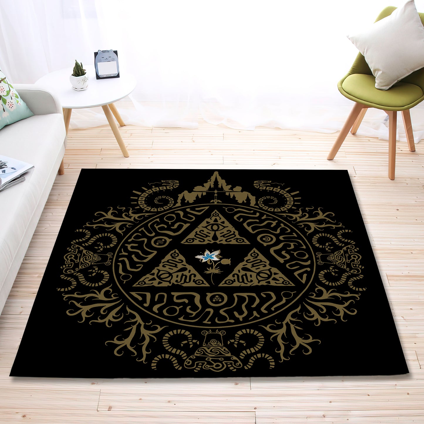 Zelda Art Symbol Rug - Black Zelda Gaming Decor for Game Room Carpet