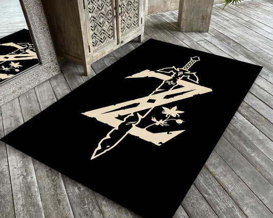 Zelda Sword Logo Rug, The Legend Of Zelda Carpet, Game Room Decor, Hyrule Map Mat, Gift for Gamer