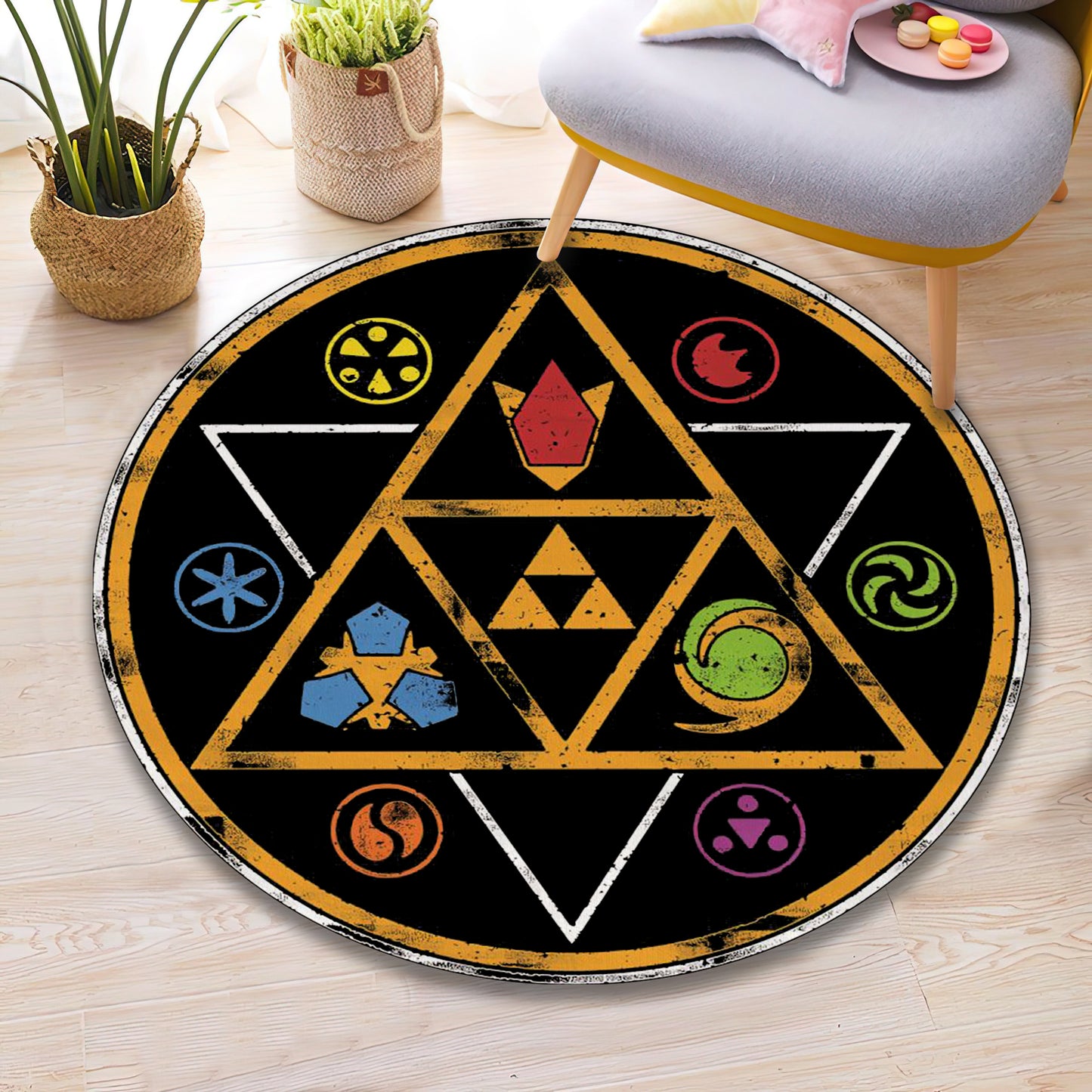 Zelda Art Symbols Rug, Gaming Round Mat, Legend of Zelda Carpet, Game Room Decor, Gift for Gamer