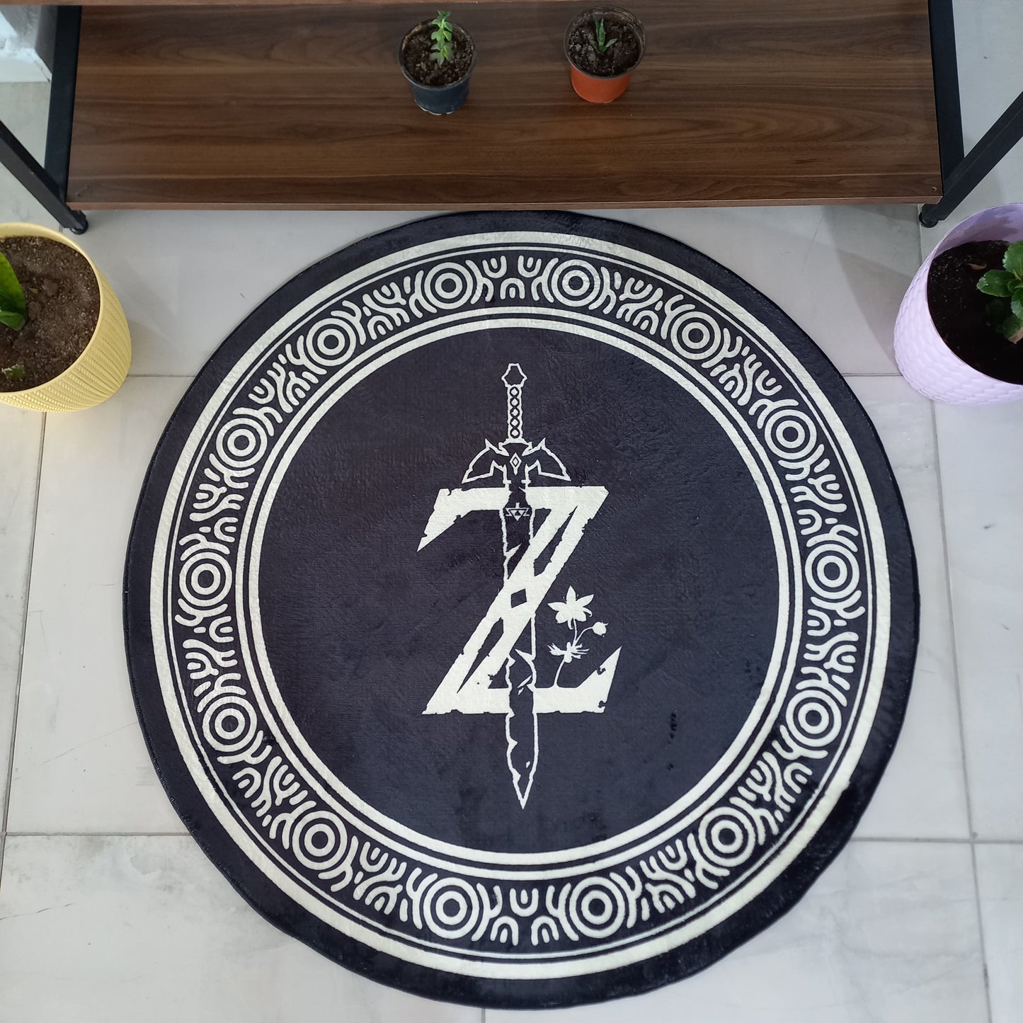 Zelda Sword Symbol Rug, Game Room Area Carpet, Black Gaming Chair Mat, The Legend of Zelda Rug