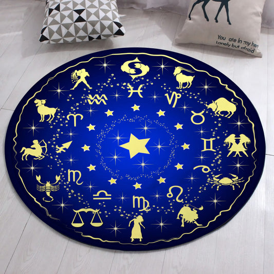 Zodiac Rug, Astrology Carpet, Aries, Taurus, Gemini, Cancer, Leo, Virgo, Libra, Scorpio, Sagittarius Patterned Mat