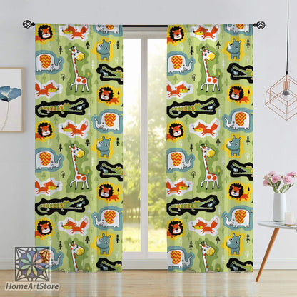 Zoo Safari Animal Pattern Curtain, Green Color Children Room Curtain, Baby Shower Curtain, Baby Room Curtain, Baby Gift