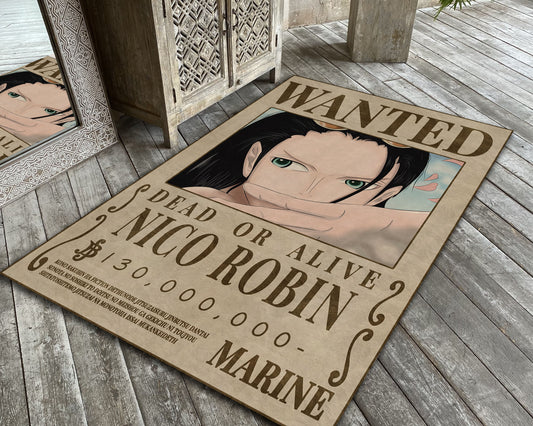 Wanted Nico Robin Rug, One Piece Carpet, Anime Character Rug, Japanese Anime Decor, Wanted Poster Rug