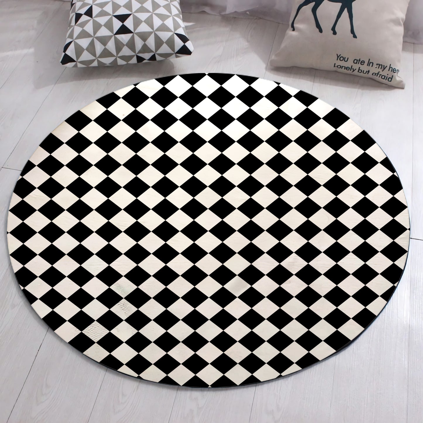 Checkered Round Rug, 3D Illusion Mat, Moroccan Checkered Carpet, Doormat, Living Room Decor