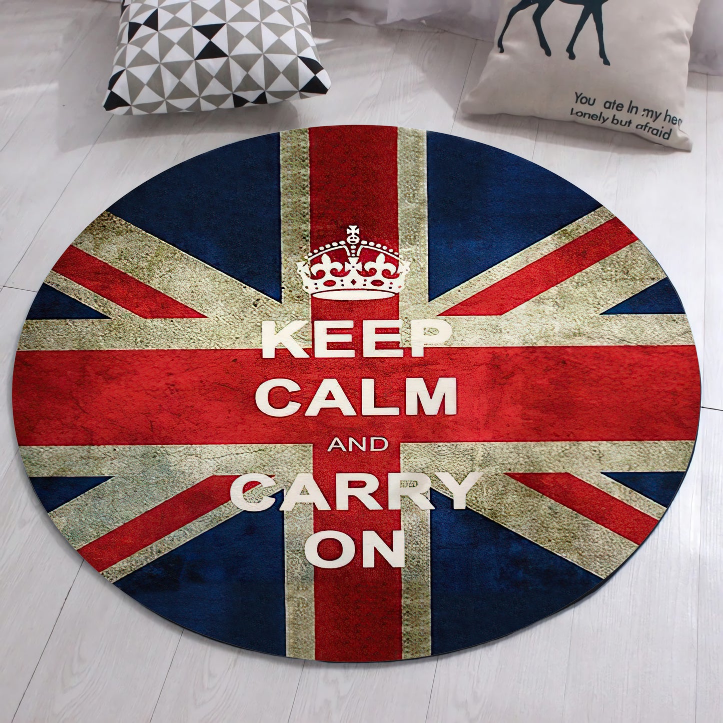 British Flag Rug, Keep Calm Carpet, Flag Themed Round Area Mat, Office Decor