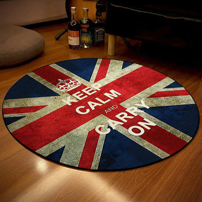 British Flag Rug, Keep Calm Carpet, Flag Themed Round Area Mat, Office Decor