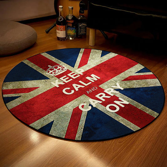 British Flag Rug, Keep Calm Carpet, Flag Themed Round Area Mat, Office Decor