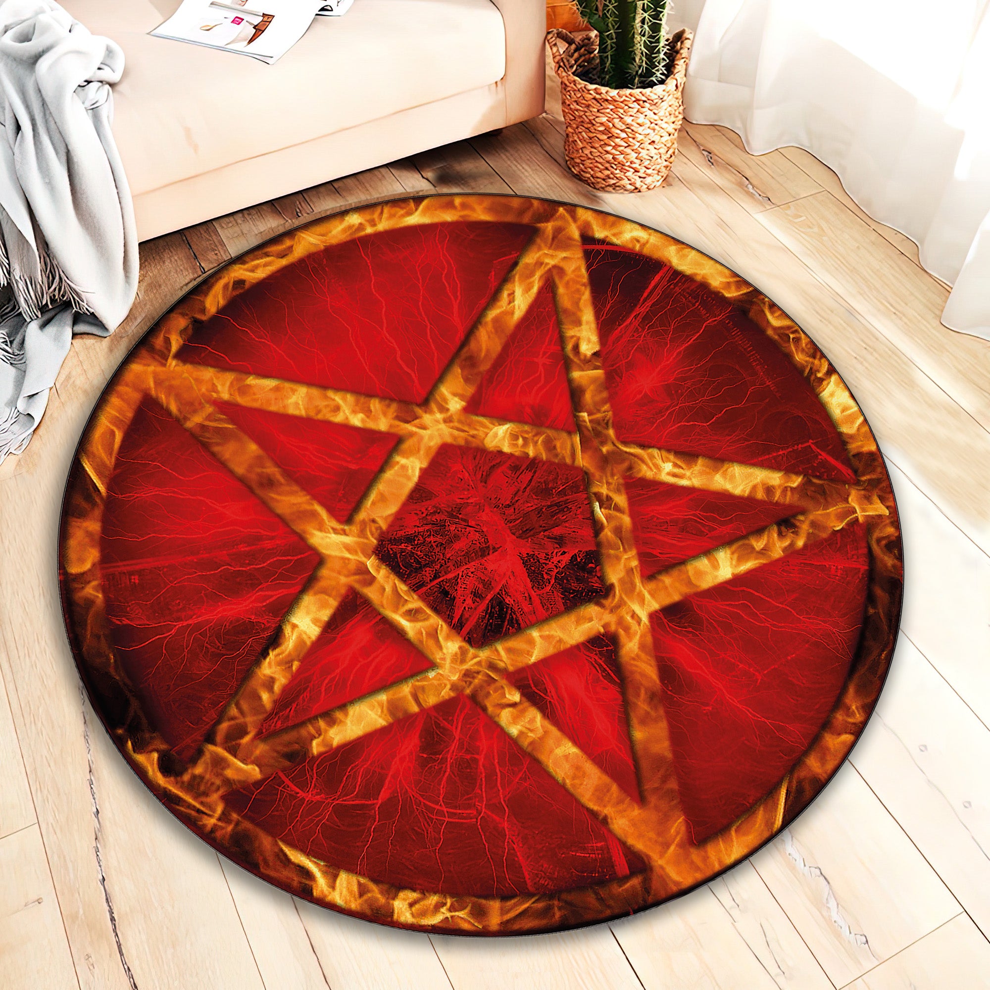 Red pentacle rug, Gothic Room Carpet, David Statue Decor, Pentagram Ma ...